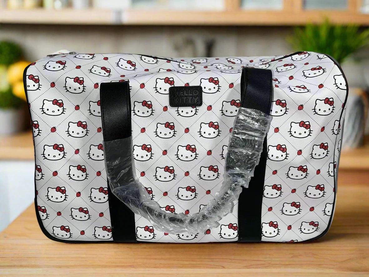 Hello Kitty Rolling Duffel Grey Cat Head Strawberry Pattern