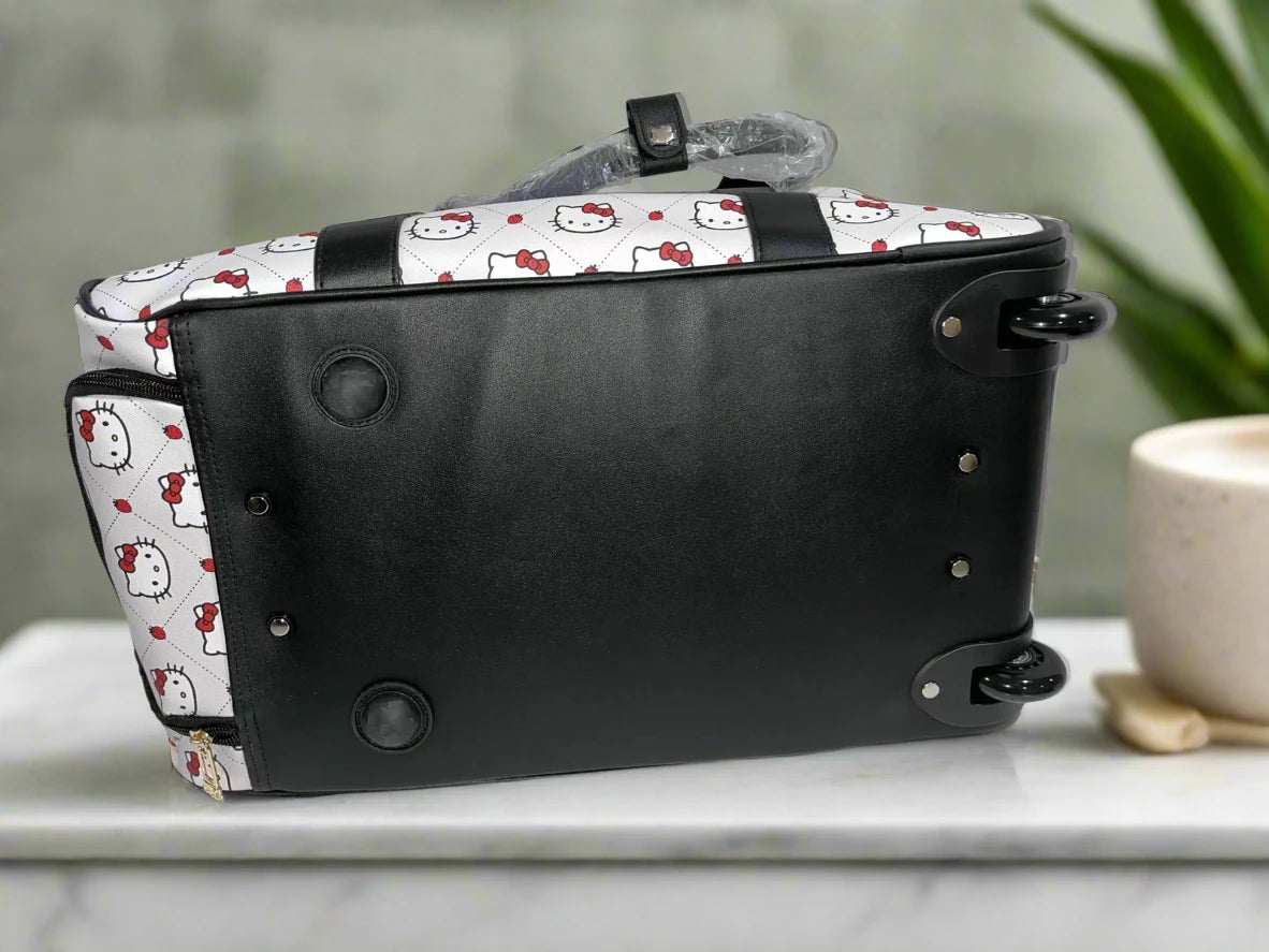Hello Kitty Rolling Duffel Grey Cat Head Strawberry Pattern
