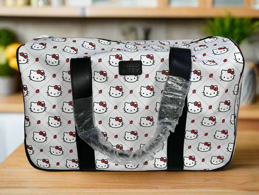 Hello Kitty Rolling Duffel Grey Cat Head Strawberry Pattern