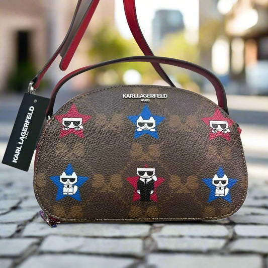 Karl Lagerfeld Maybelle Brown Multi Star Dome Crossbody Bag